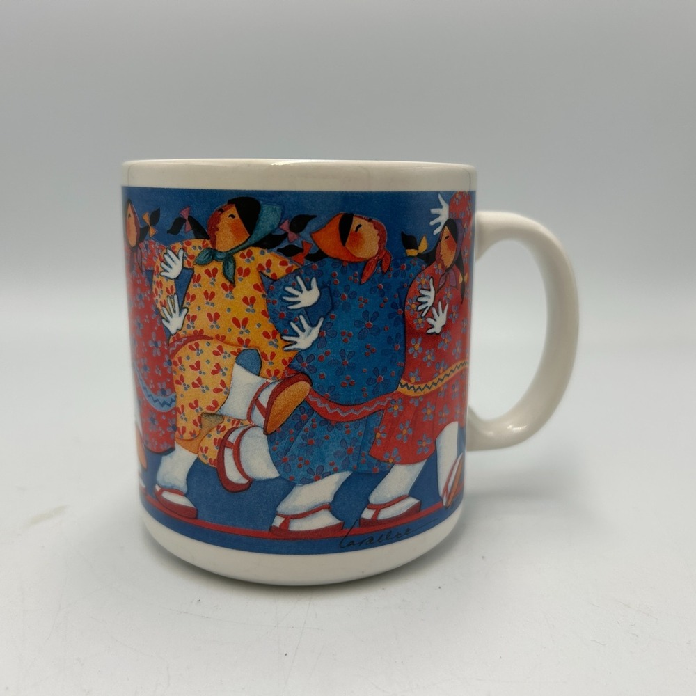 Barbara Lavallee Dancing Coffee Mug Alaska Native Indian Eskimo Kuspuk 1994